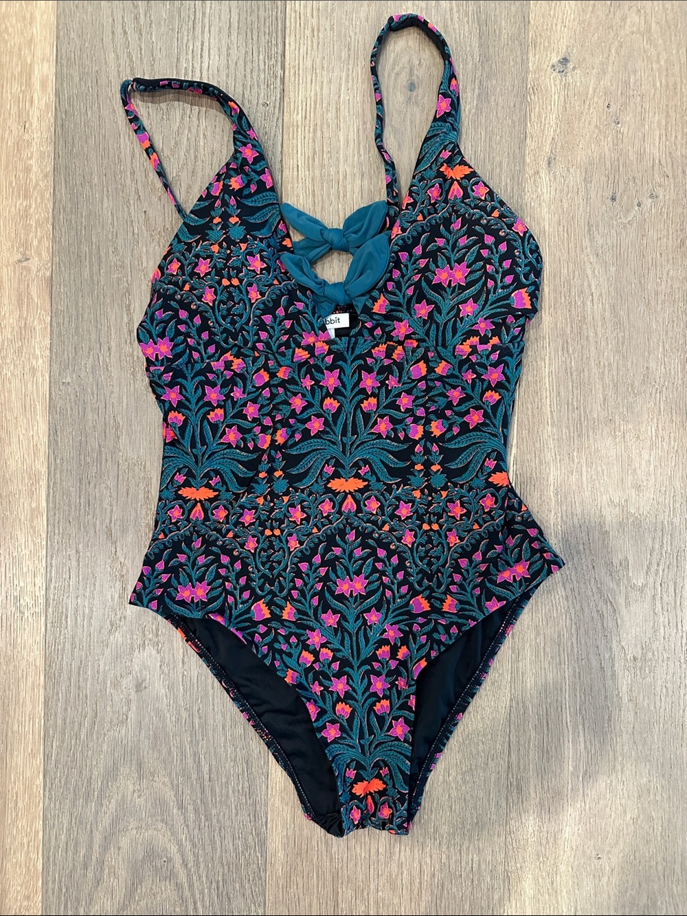 Roller Rabbit Teal One-Piece Swimsuit with Pink and Orange Floral Print